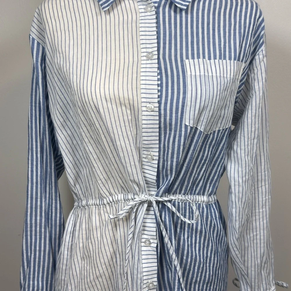 Majorelle Aruba Shirt Dress Women's S Blue White Stripe Long Sleeve  $208